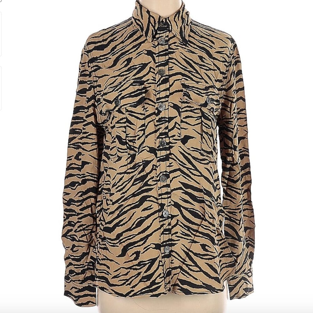 Zadig & Voltaire Size Small Teros Tiger Print Zebra Print Long Sleeve Blouse
